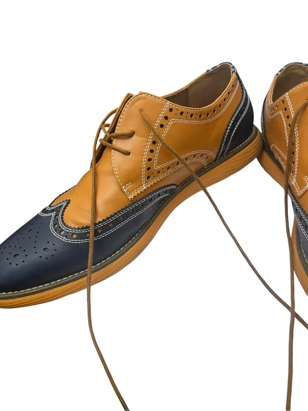Men's Meijiana Two-Tone Wingtip Oxford Brogue - Tan & Navy